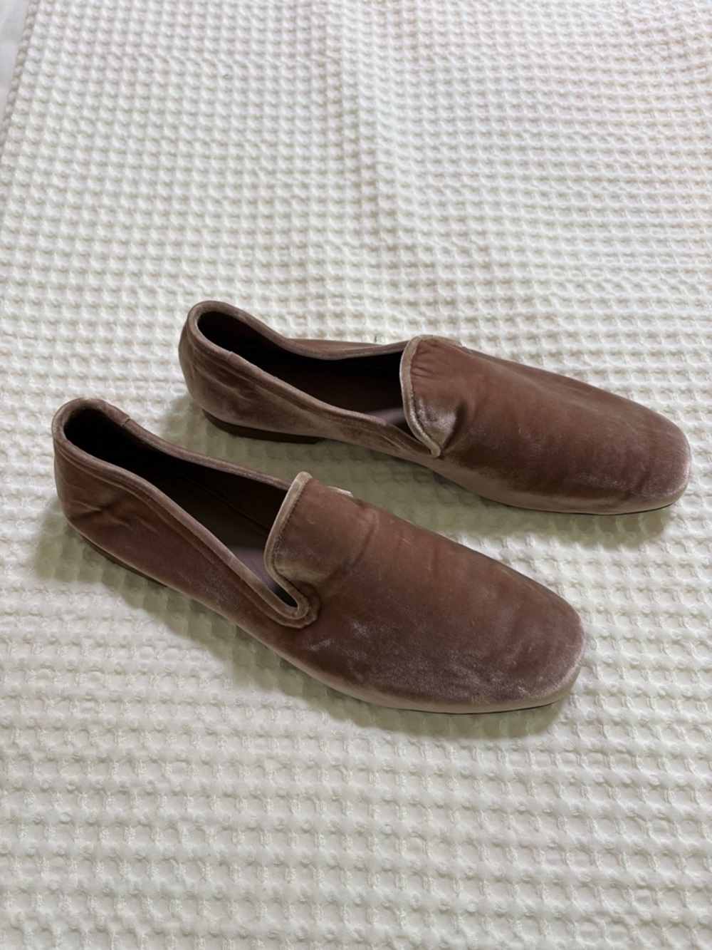 Vince Pink/Brown Velvet Slip-On Loafers